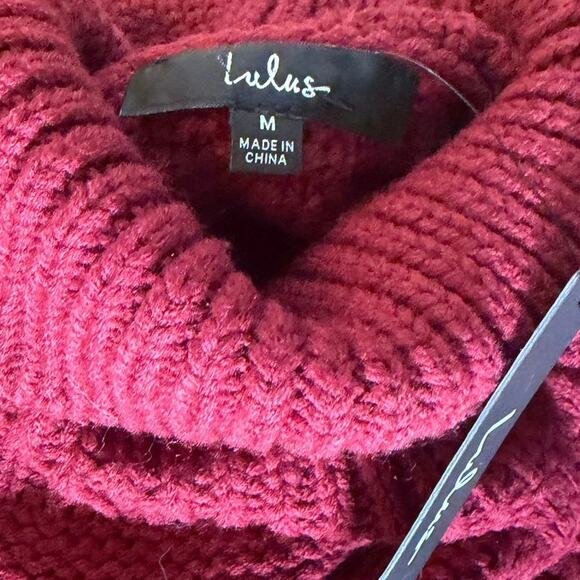 Lulus Cable Knit Turtleneck Sweater Burgundy Long Sleeve Women Size M NWT - Picture 8 of 8